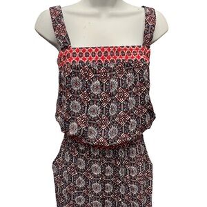 Patterned Sleeveless Jumpsuit with Red Accents